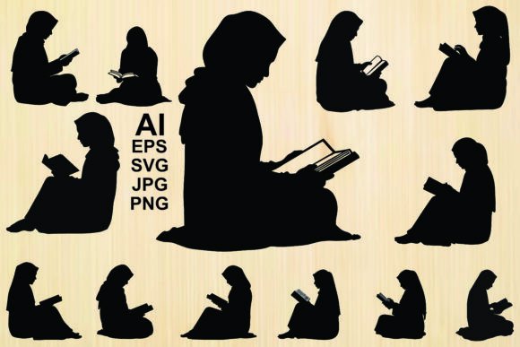 Black Muslim Woman Reading Quran Vector