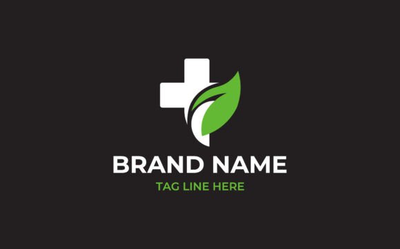 Cross and Leaf Flat Vector Logo