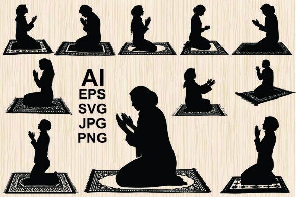 Muslim Woman Praying Silhouette Bundle