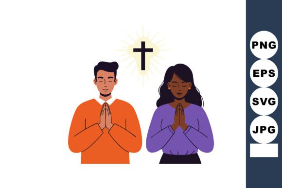 Praying Man and Woman with Christian Cro