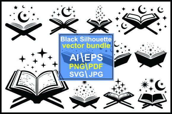 Silhouettes Book Crescent Moon Stars Set