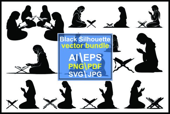 Women Reading Praying Book Silhouettes